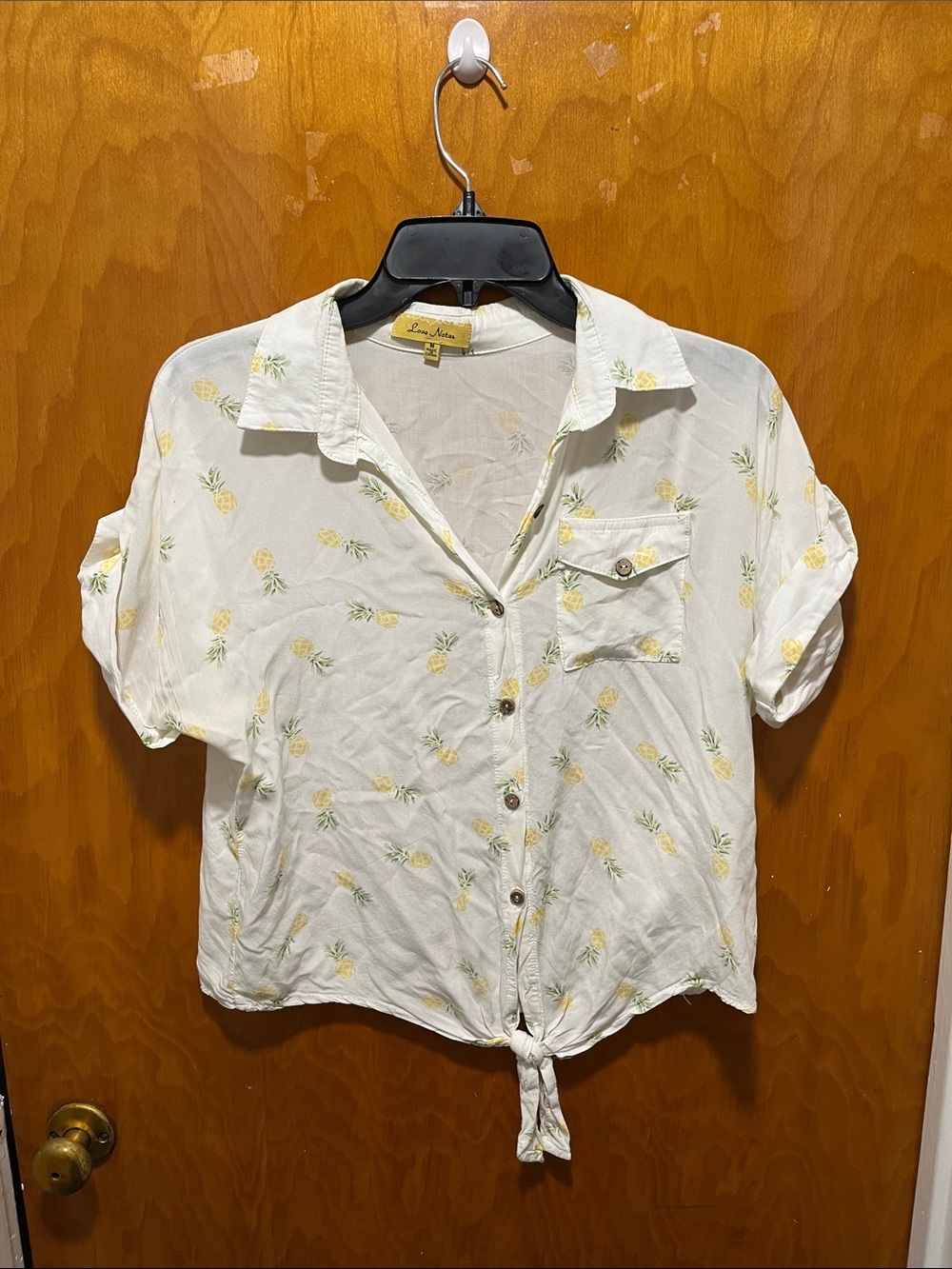Love Notes Cream Button-Down Shirt with Pale Yellow Floral Print